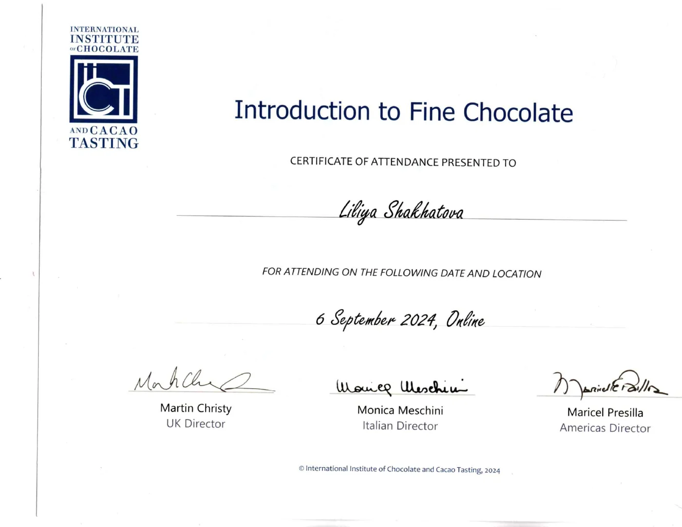 Preview of Introduction to Fine Chocolate certificate